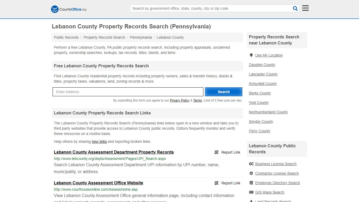 Lebanon County Property Records Search (Pennsylvania) - County Office