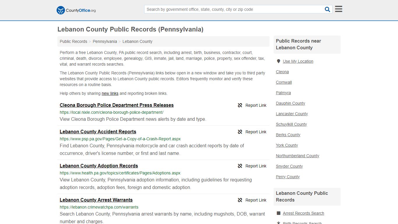 Lebanon County Public Records (Pennsylvania) - County Office